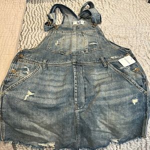 Free People distressed denim overall dress
